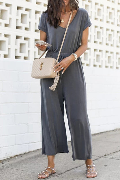 CM | Casual Daily Solid Pocket Frenulum V Neck Jumpsuits
