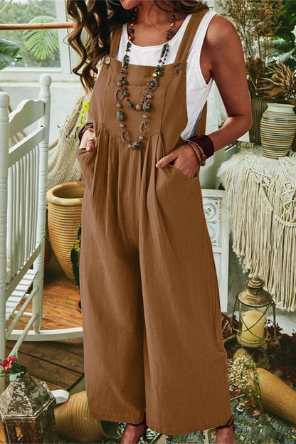 CM | Casual calle sólido bolsillo cuadrado cuello suelto monos (7 colores)