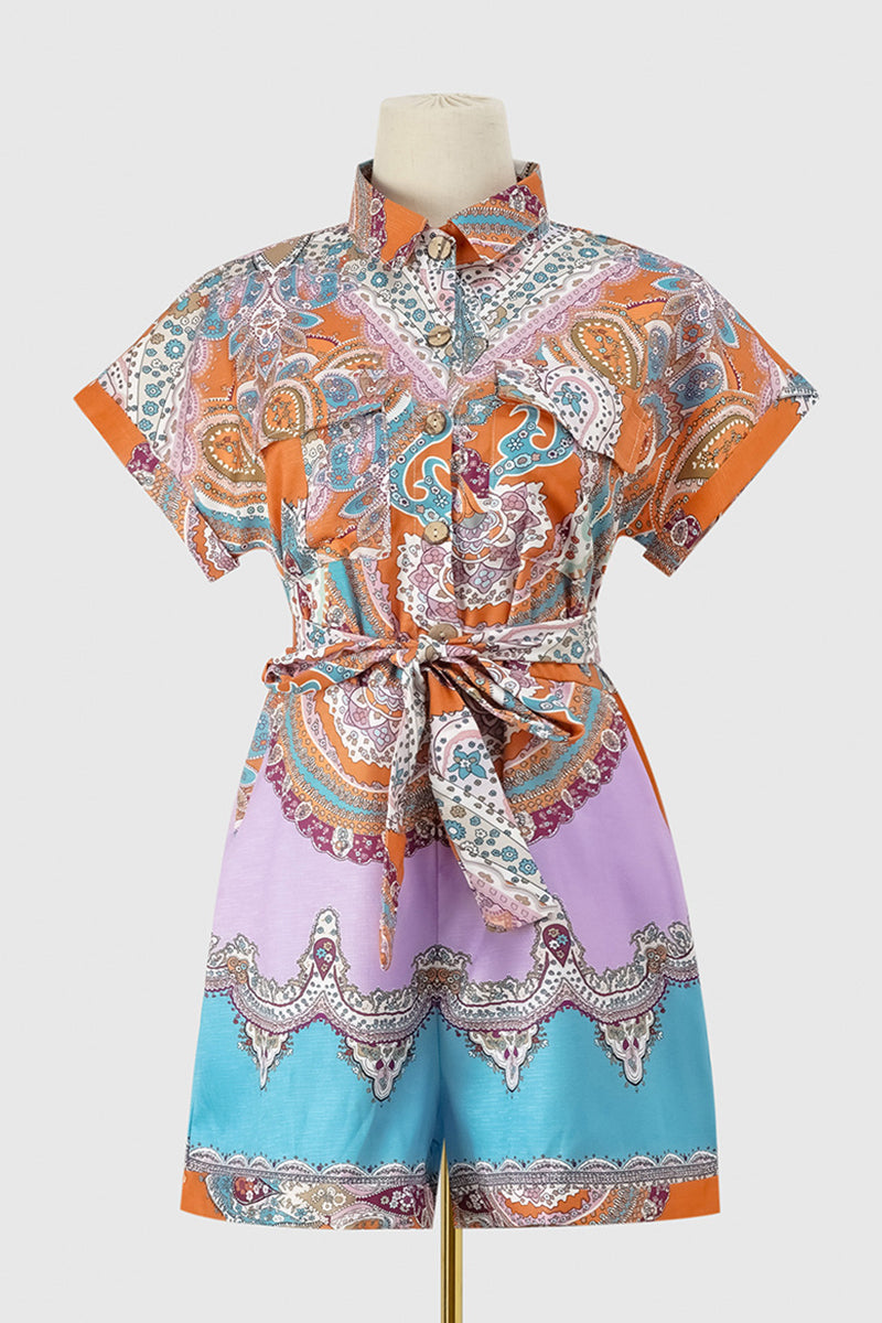 CM | Casual College National Totem Print Patchwork Frenulum O Neck Loose Jumpsuits (3 Colores)