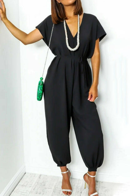 CM | Casual Simplicity Solid Frenulum V Neck Loose Jumpsuits (11 Colores)