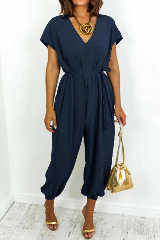 CM | Casual Simplicity Solid Frenulum V Neck Loose Jumpsuits (11 Colores)