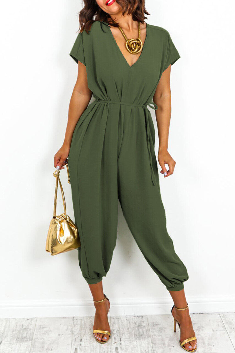 CM | Casual Simplicity Solid Frenulum V Neck Loose Jumpsuits (11 Colores)