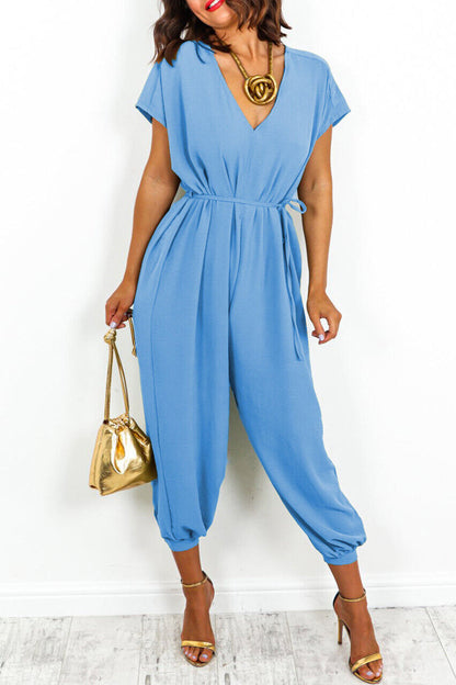 CM | Casual Simplicity Solid Frenulum V Neck Loose Jumpsuits (11 Colores)