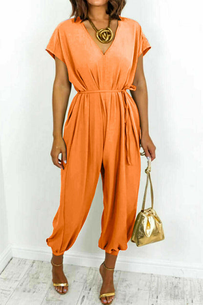 CM | Casual Simplicity Solid Frenulum V Neck Loose Jumpsuits (11 Colores)