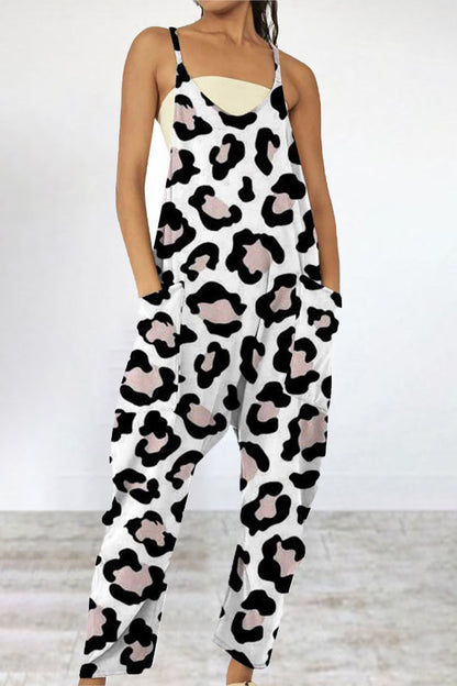 CM | Casual Print Patchwork Bag V Neck Loose Jumpsuits (6 Colores)