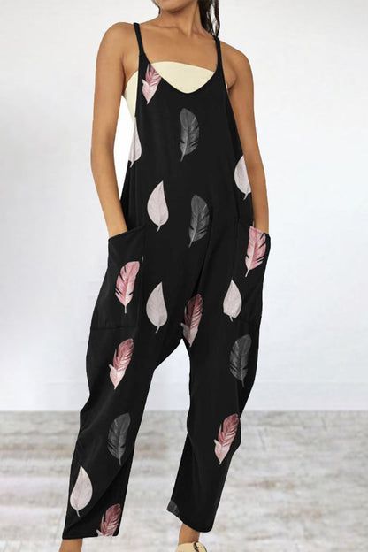 CM | Casual Print Patchwork Bag V Neck Loose Jumpsuits (6 Colores)