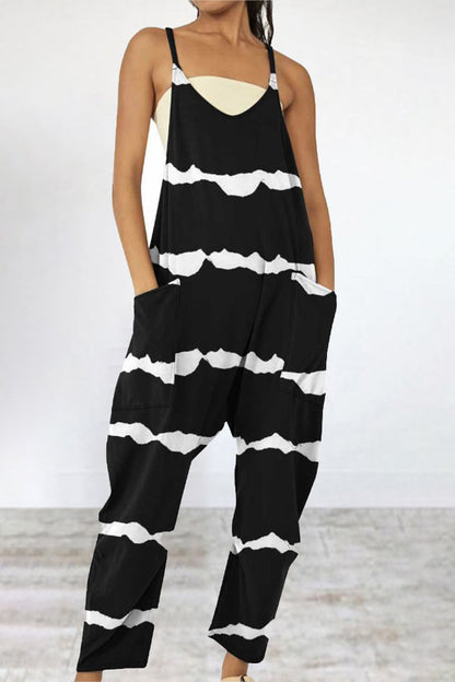 CM | Casual Print Patchwork Bag V Neck Loose Jumpsuits (6 Colores)