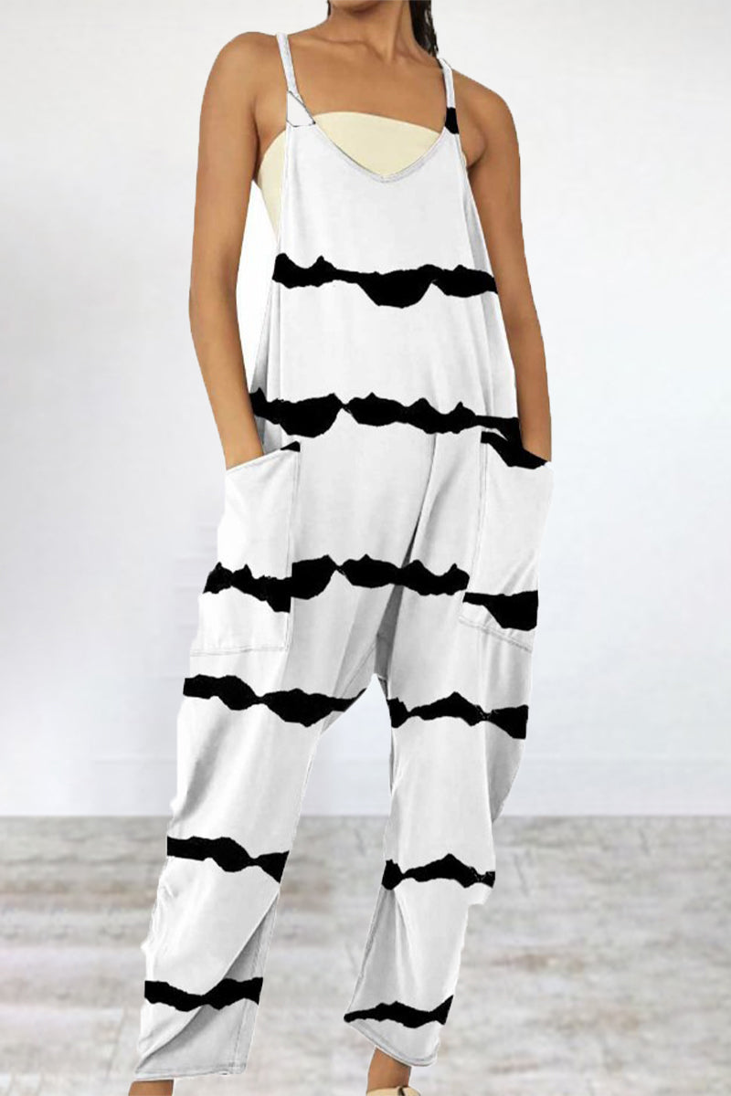CM | Casual Print Patchwork Bag V Neck Loose Jumpsuits (6 Colores)