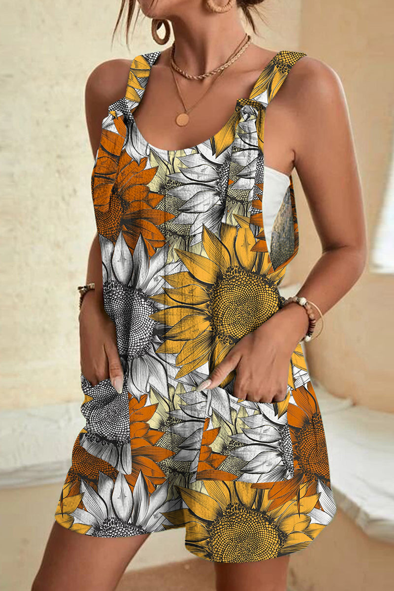 CM | Casual Print Patchwork Bag U Neck Loose Jumpsuits (10 Colores)
