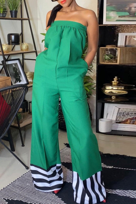 CM | Casual Solid Patchwork Backless Strapless Regular Jumpsuits