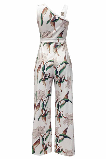 CM | Casual Print Patchwork Asymmetric Collar Jumpsuits