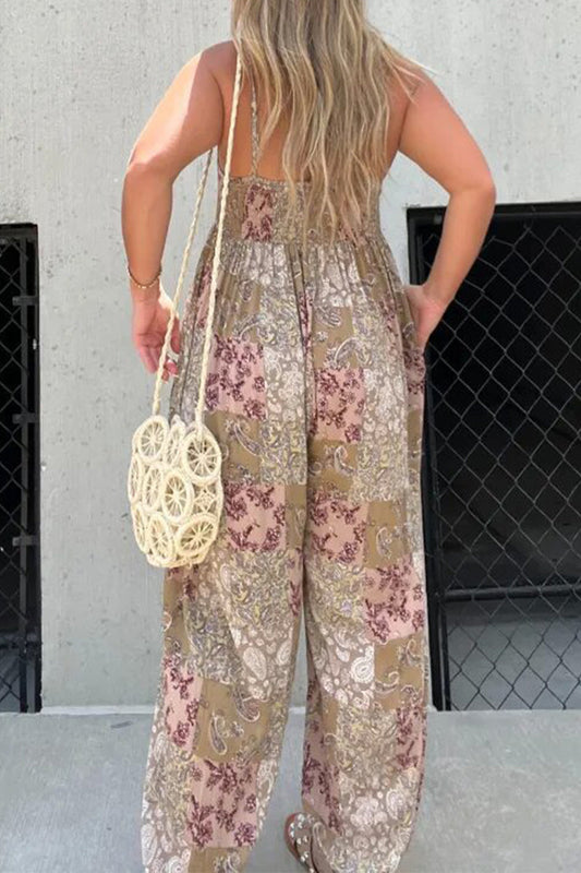 CM | Casual Floral Bolsillo Cuello en V Monos Sueltos