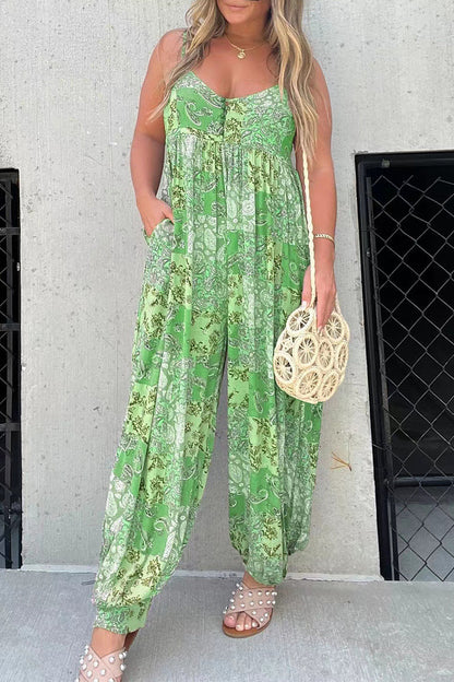 CM | Casual Floral Bolsillo Cuello en V Monos Sueltos
