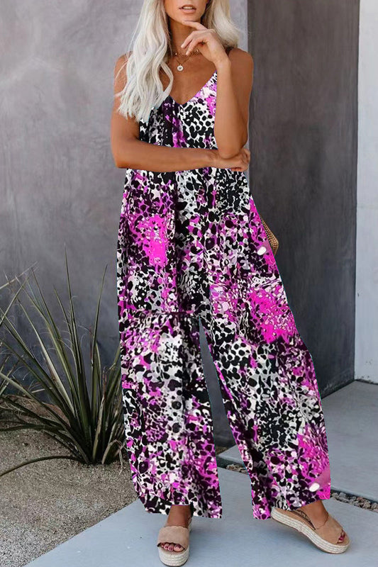 CM | Casual Street Print Pocket V-Neck Loose Jumpsuits