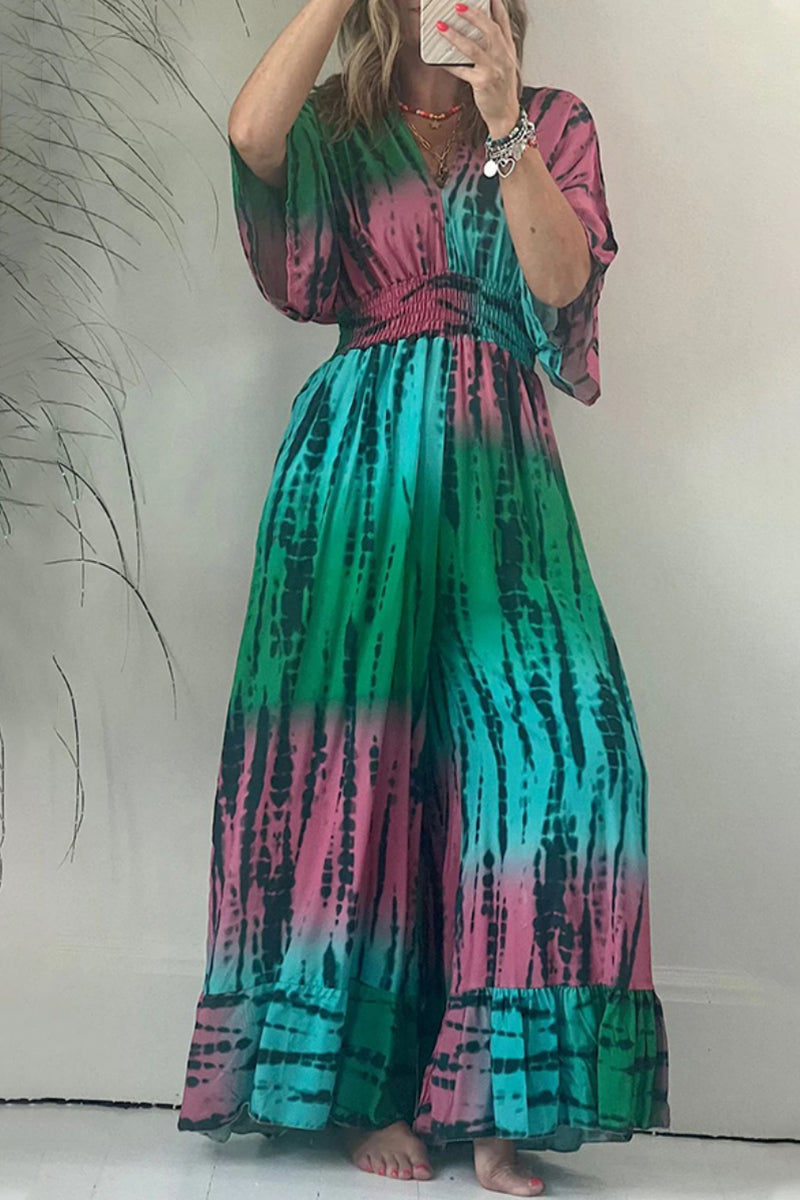 CM | Casual Print Bag V Neck Loose Jumpsuits