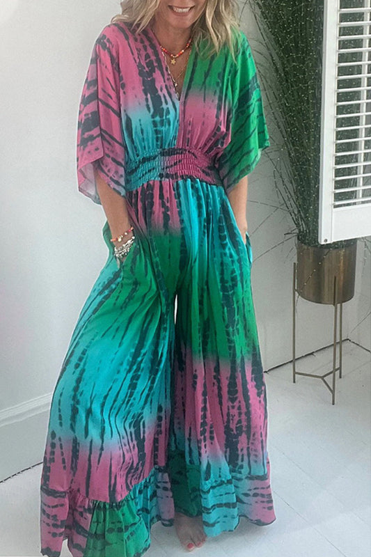 CM | Casual Print Bag V Neck Loose Jumpsuits