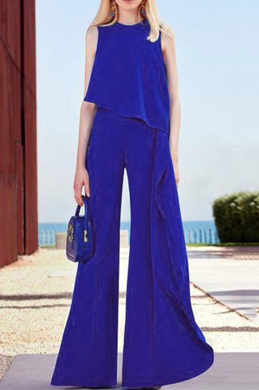 CM | Casual Solid Patchwork O Neck Regular Jumpsuits