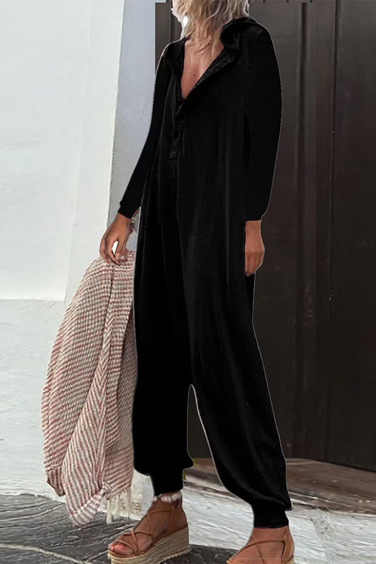 CM | Casual Solid Buttons Hooded Collar Loose Jumpsuits (8 Colores)