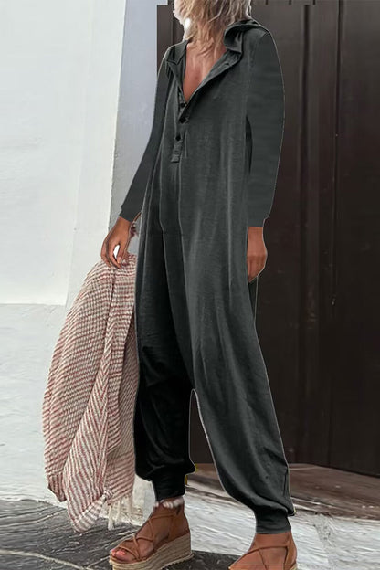 CM | Casual Solid Buttons Hooded Collar Loose Jumpsuits (8 Colores)