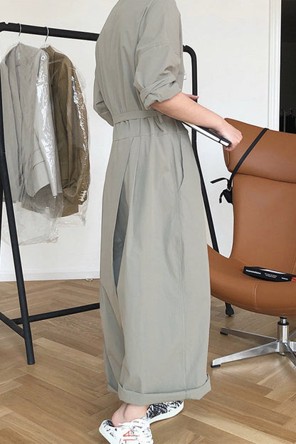CM | Casual College Solid Frenulum V Neck Loose Jumpsuits