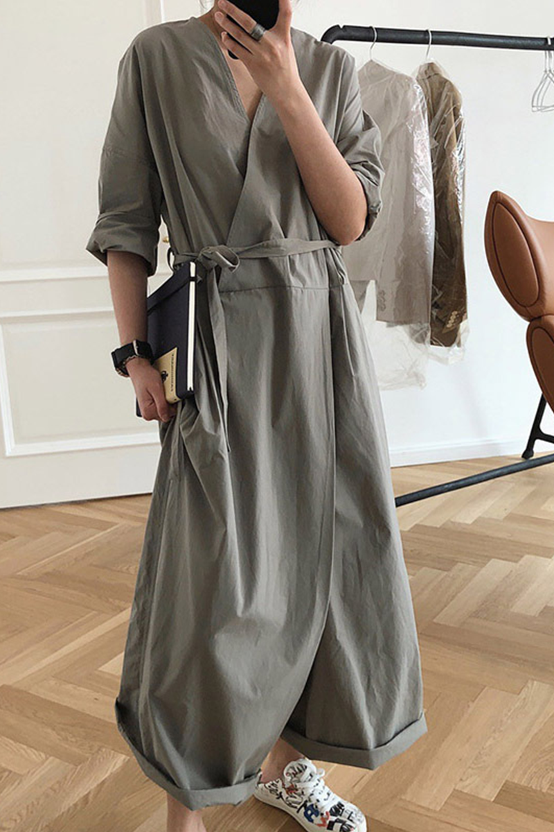 CM | Casual College Solid Frenulum V Neck Loose Jumpsuits