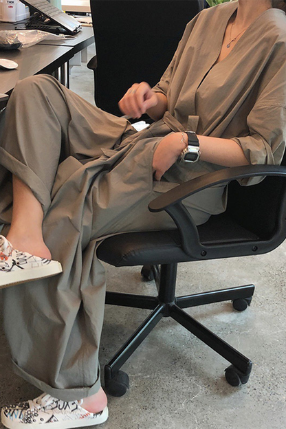 CM | Casual College Solid Frenulum V Neck Loose Jumpsuits