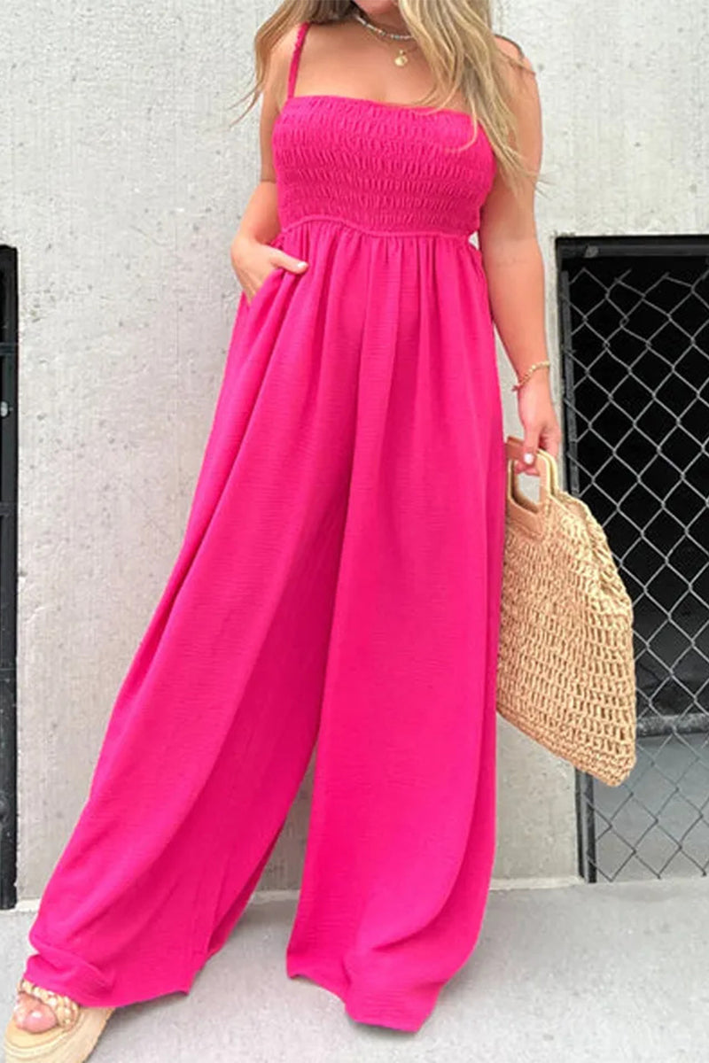 CM | Casual Simplicity Solid Pocket Square Collar Loose Jumpsuits (6 Colores)