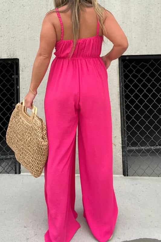 CM | Casual Simplicity Solid Pocket Square Collar Loose Jumpsuits (6 Colores)