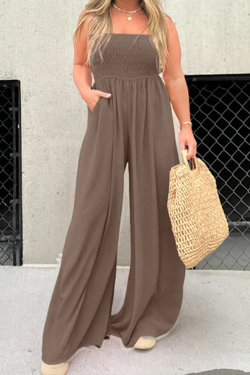 CM | Casual Simplicity Solid Pocket Square Collar Loose Jumpsuits (6 Colores)