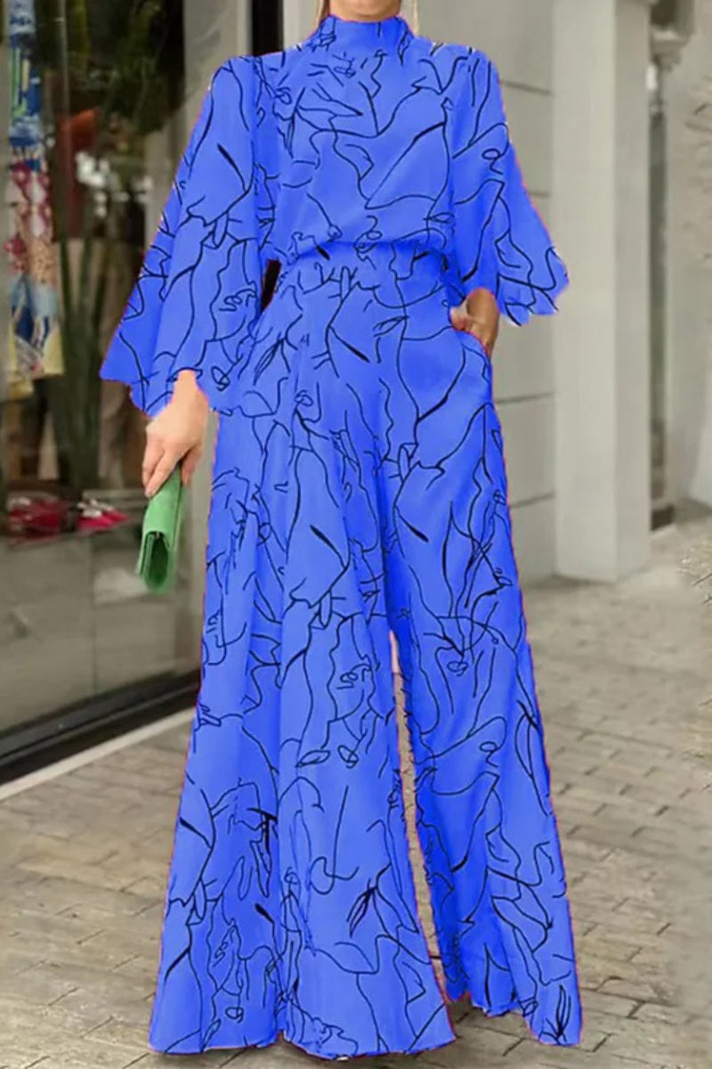 CM | Casual Print Patchwork Half A Turtleneck Jumper Regular Jumpsuits