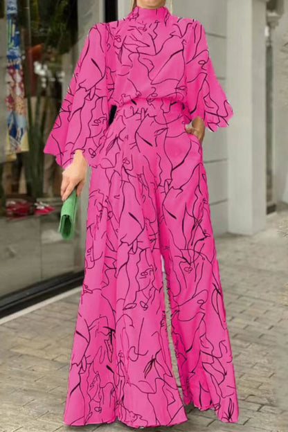 CM | Casual Print Patchwork Half A Turtleneck Jumper Regular Jumpsuits