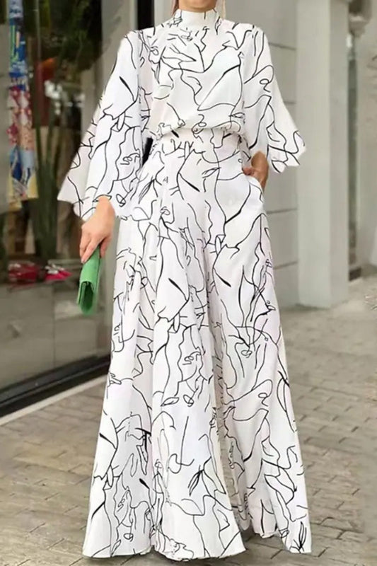 CM | Casual Print Patchwork Half A Turtleneck Jumper Regular Jumpsuits