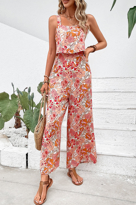 CM | Casual Floral Sin Espalda Cuello Cuadrado Monos