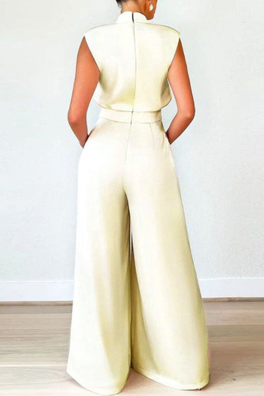 CM | Casual Solid Patchwork Half A Turtleneck Regular Jumpsuits (sin cinturón)(3 colores)