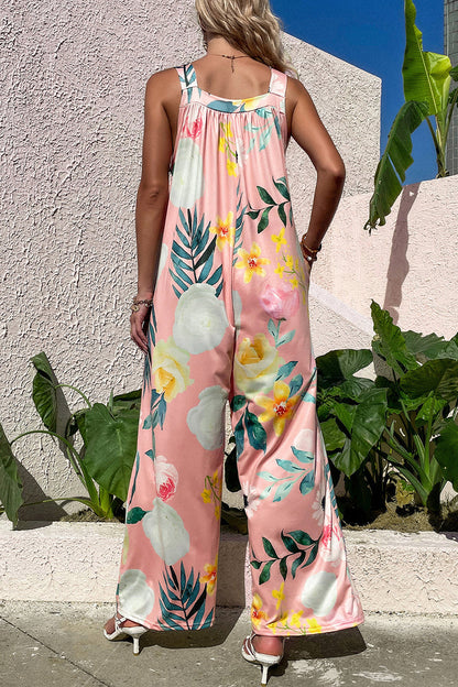 CM | Casual Print Bolsillo Cuello Cuadrado Monos Sueltos
