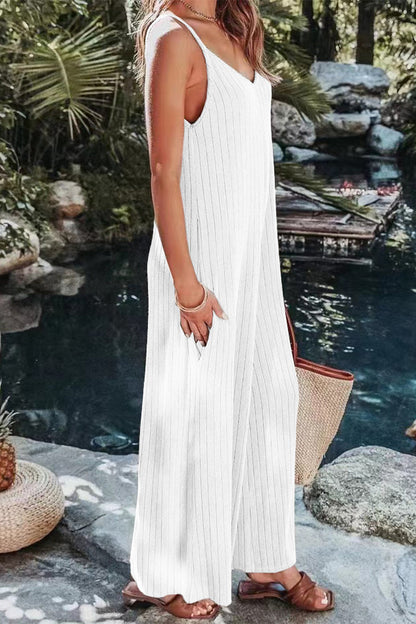 CM | Casual Simplicity Solid Backless V Neck Loose Jumpsuits (6 Colores)