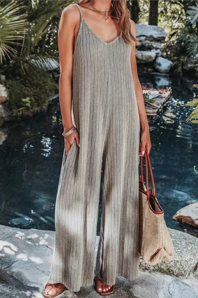 CM | Casual Simplicity Solid Backless V Neck Loose Jumpsuits (6 Colores)