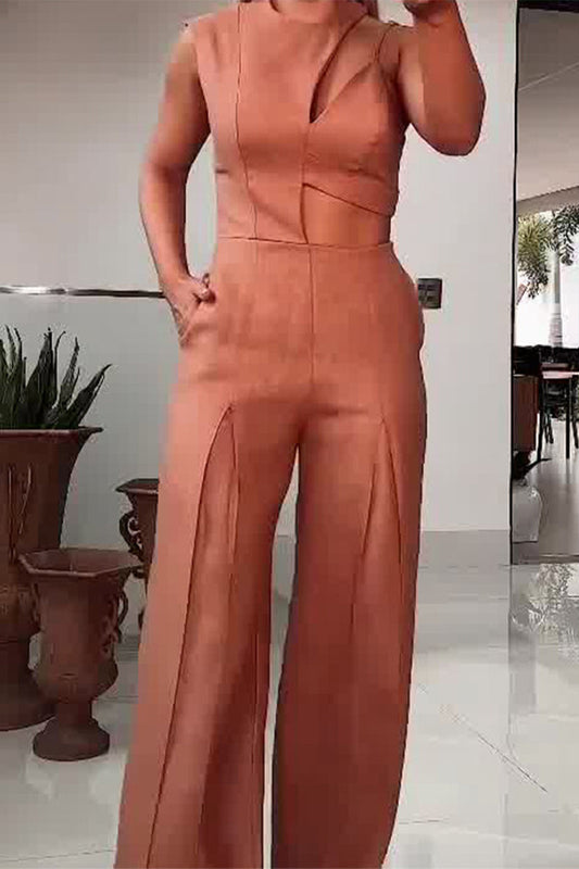 CM | Casual Solid Asymmetric O Neck Regular Jumpsuits