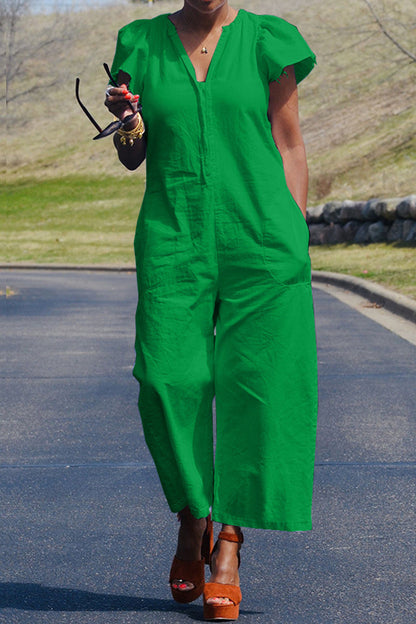 CM | Casual Sólido Patchwork Bolsa Cuello en V Regular Jumpsuits
