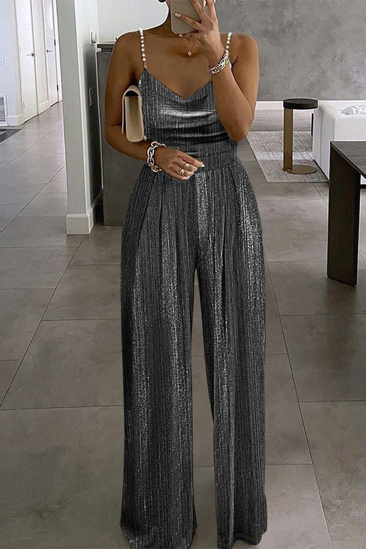CM | Casual Solid Beaded Pleats U Neck Loose Jumpsuits (3 Colores)