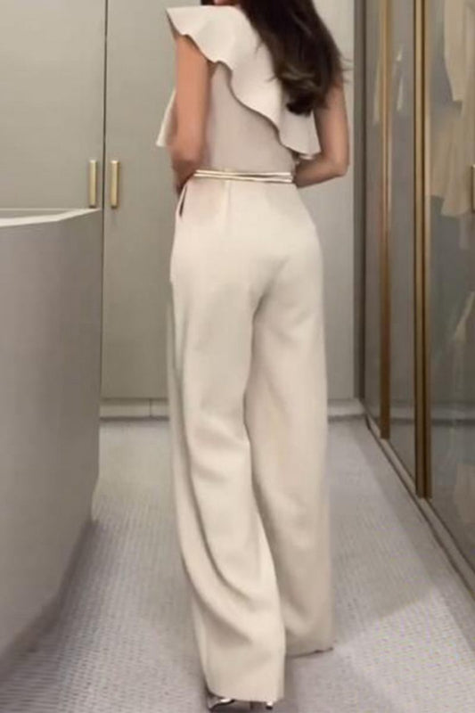 CM | Casual Solid Patchwork Backless Bias Collar Regular Jumpsuits (sin cinturón)