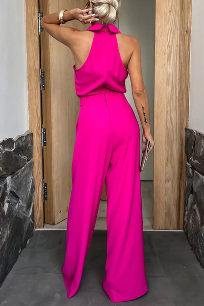 CM | Casual British Style Solid Pocket Zip Halter Jumpsuits