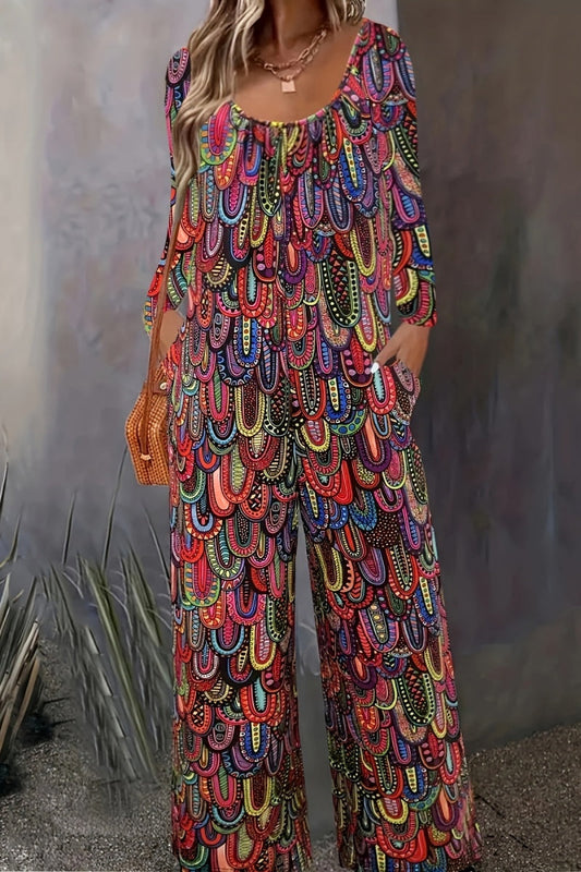 CM | Casual Print Basic U Neck Regular Jumpsuits
