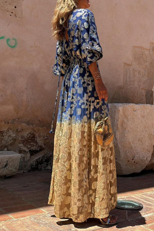 CM | Casual Daily Gradient Print Bronzing Pattern V-Neck Loose Jumpsuits