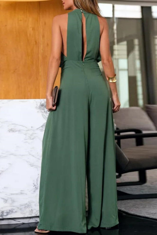 CM | Casual Solid Colour Hollow Out Backless O Neck Regular Jumpsuits
