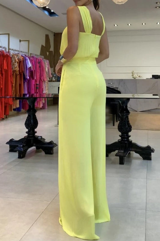 CM | Casual Solid Colour Patchwork Backless V Neck Regular Jumpsuits