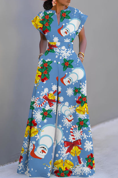 CM | Casual Print Basic V Neck Regular Jumpsuits (3 Colores)
