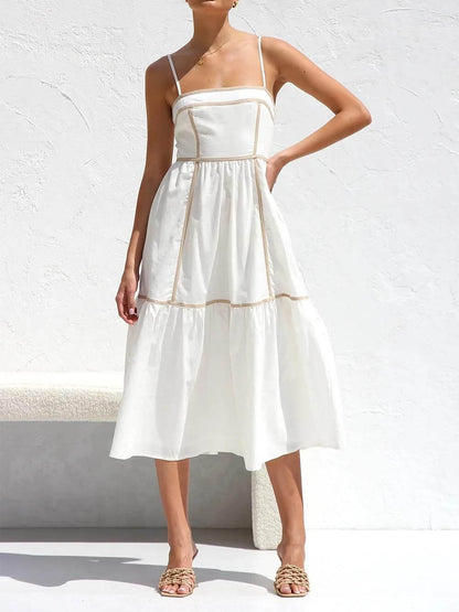 CM | Vestido Midi con Tirantes Ajustables y Ribetes de Color en Contraste