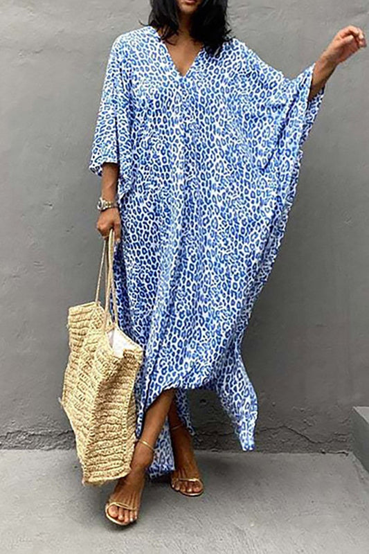 CM : Kimono azul con estampado de leopardo