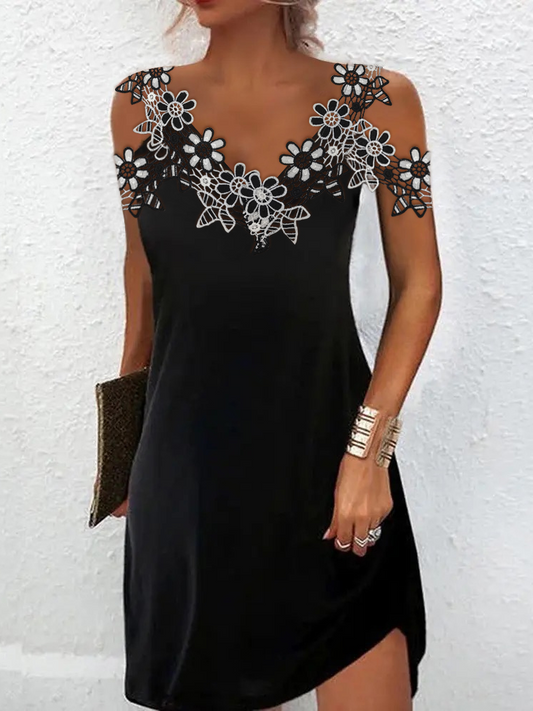 CM | Mini Vestido de Fiesta de Encaje Negro QPQ71